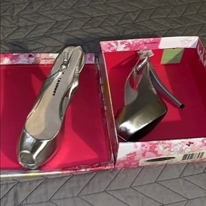 Silver metallic high heels